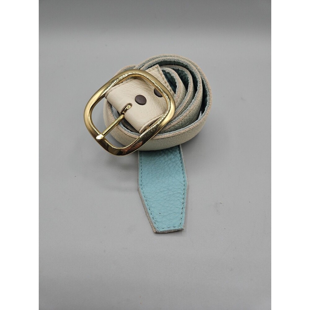 Crescent Reversible Blue Tan Soft Leather Belt Size 39 Hand Made In USA 1.75"